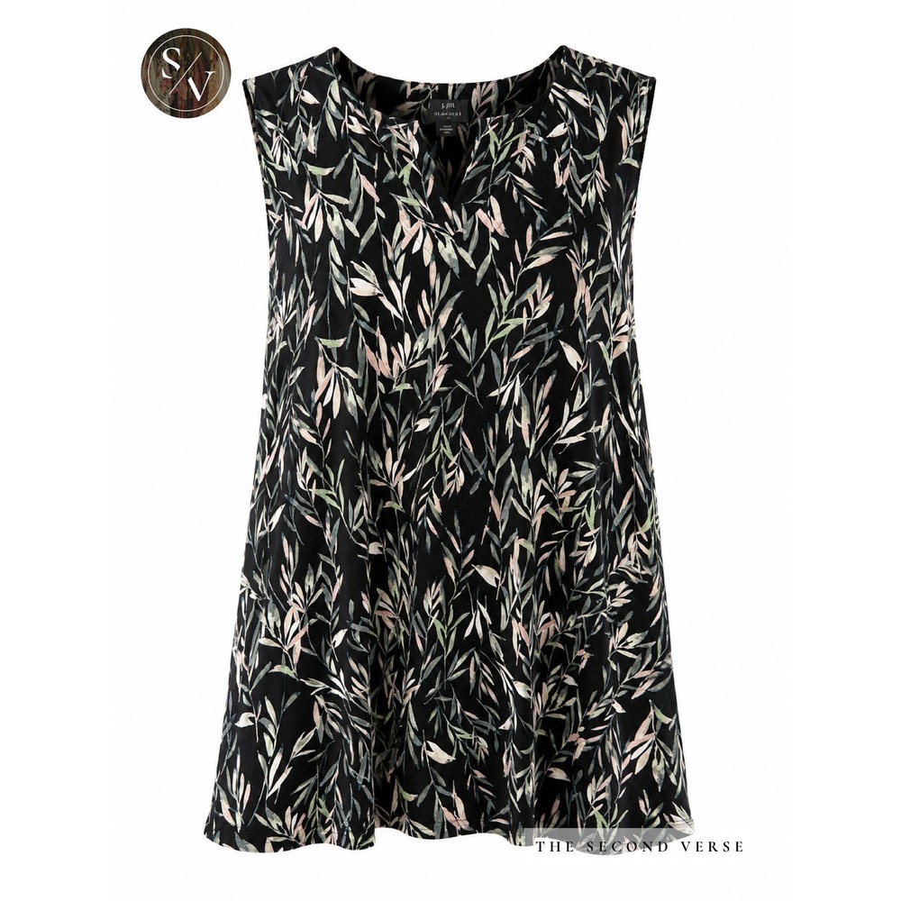 J. Jill Wearever Sleeveless Tunic Women Botanical Leaf Print Black XL - Picture 2 of 10